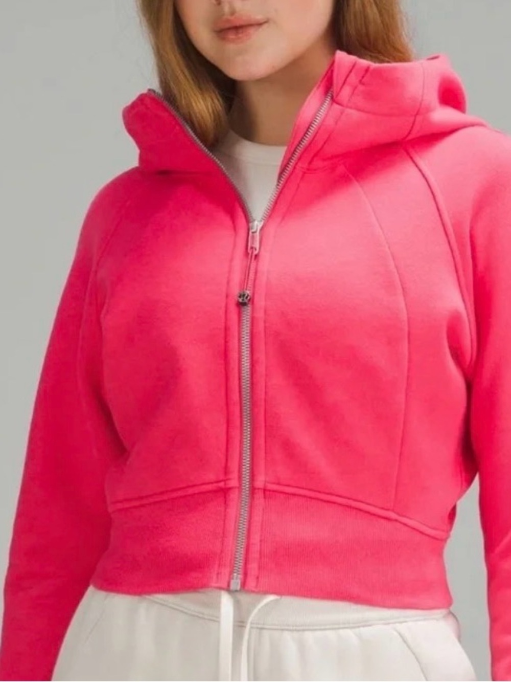 Women's Coral Pink scuba Zip-Up Hoodie Jacket cropped lululemon
